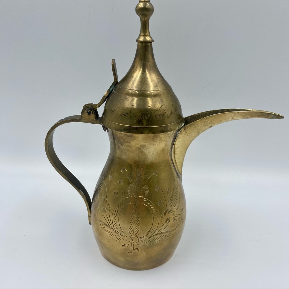 Vintage Hand Made Etched Brass Coffee Pot